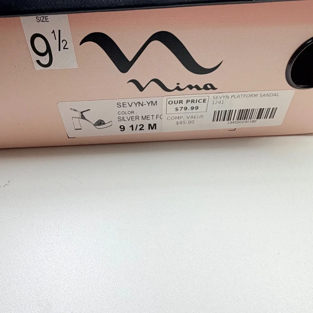 Nina Platform Sandals Women 9.5M Silver Rhinestone Block Heel Dress Shoes - Picture 9 of 9